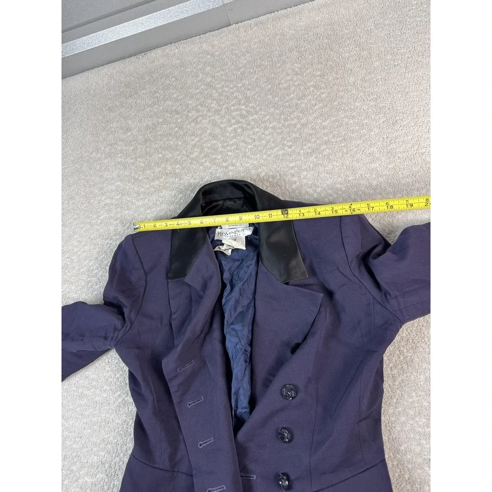 Vintage Yves Saint Laurent Blazer Womens 8 Navy Wool Collar Made France 90s